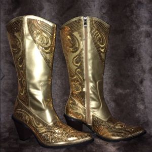 Gold sequin boots